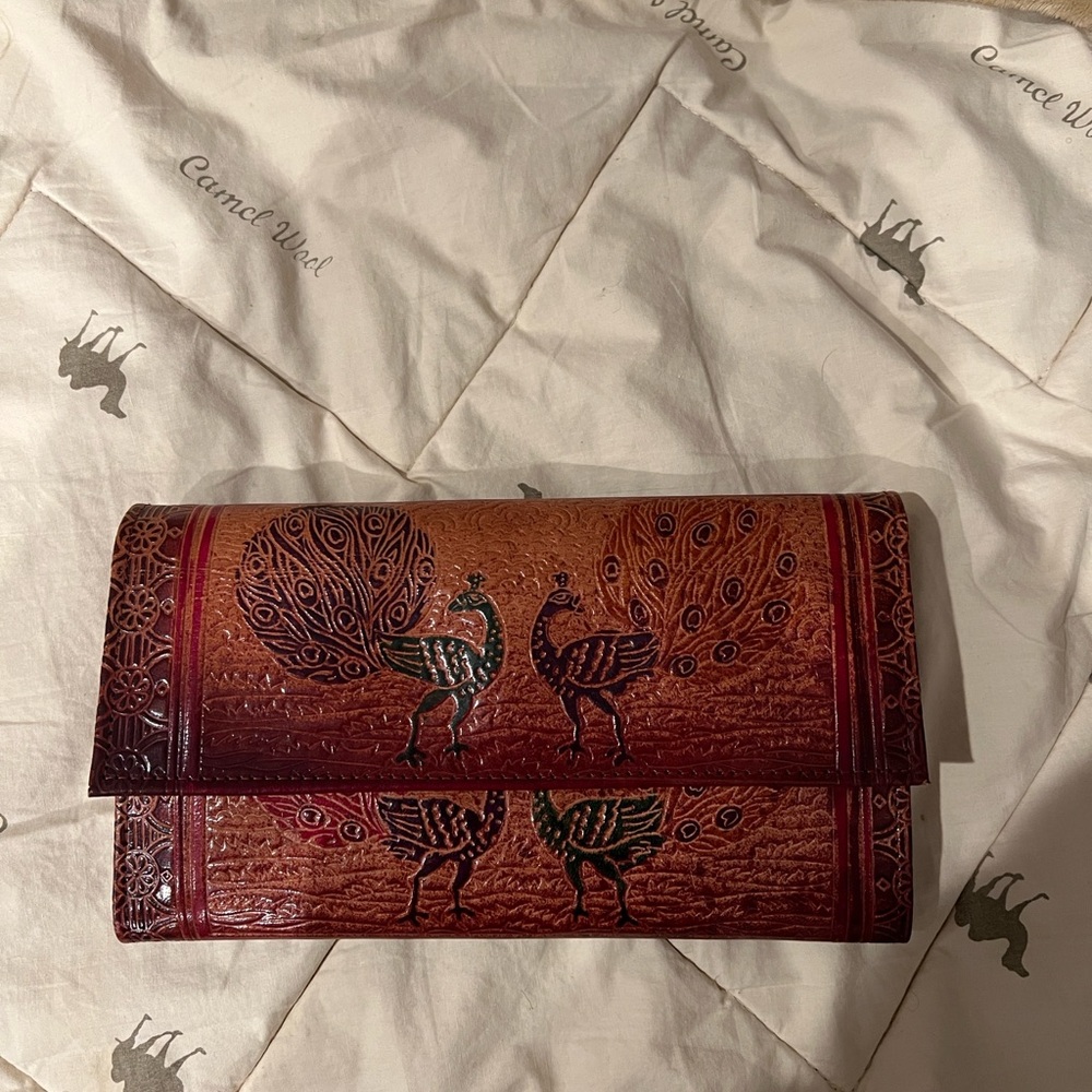 Handmade Leather clutch with Peacock Design